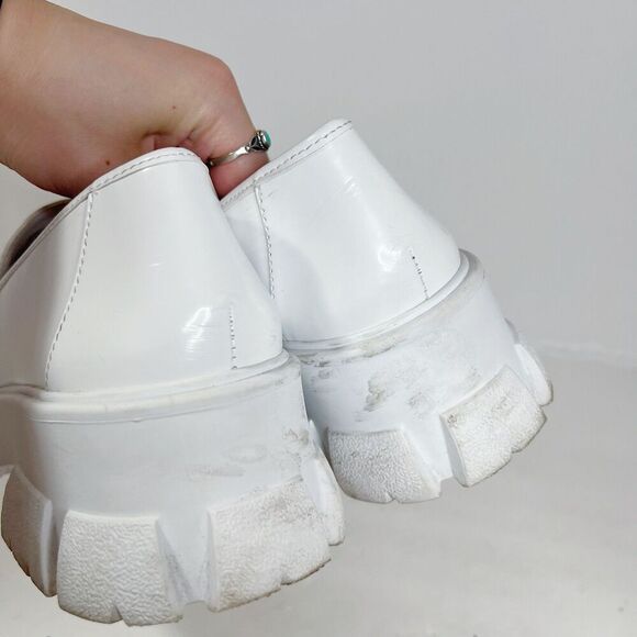 Steve Madden Trifecta Loafer White Patent Leather Lug Sole Horsebit Size 10 - Picture 5 of 8
